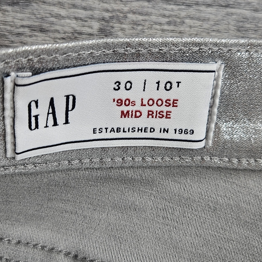 Gap NEW Mid Rise 90s Loose Silver Metallic Straight Leg Pants 30 Tall - Picture 5 of 12